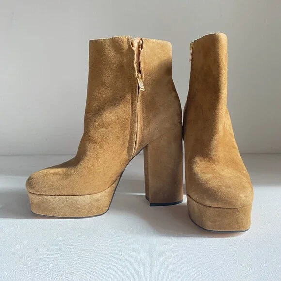 COACH Women's Iona Suede Platform High Block Heel Booties Boots Light Brown 9 - Picture 6 of 11